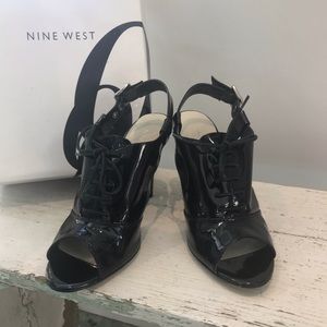 Nine West Black Patent Leather Lace-up Heels